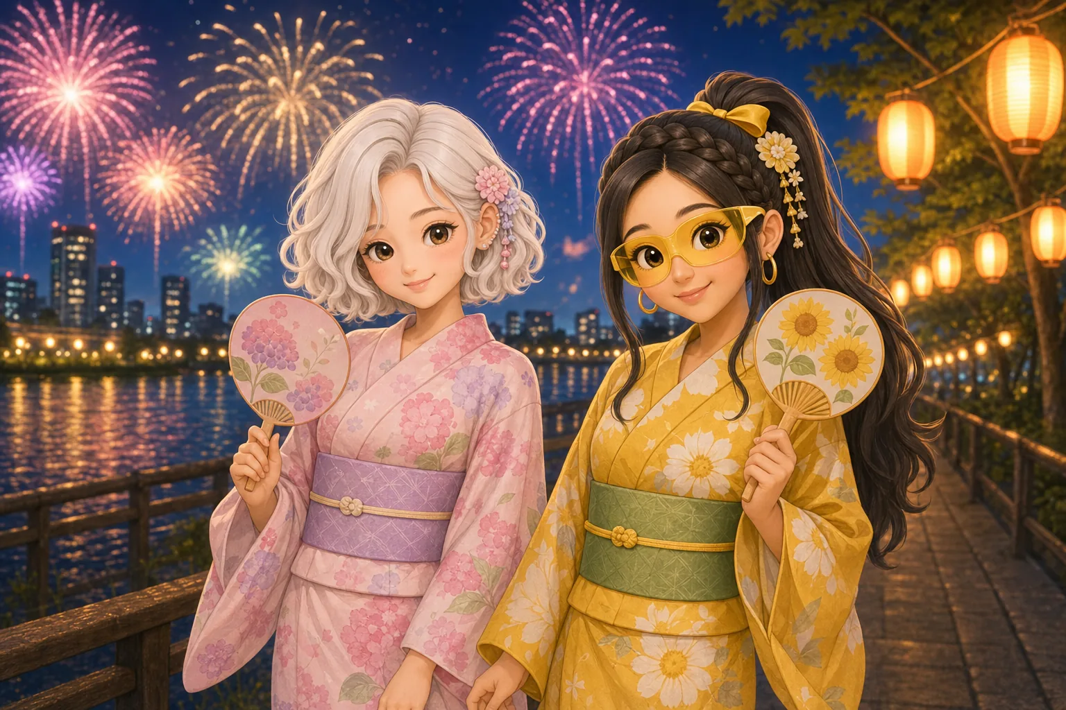 雪村ましろ、戸倉ジャスミンが浴衣で花火鑑賞を楽しむ様子